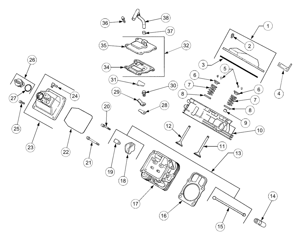 Cylinder Head, Valves And Breather Diagram and Parts List for GT2186-44 13A298L710-13A298L712 Cub Cadet Lawn Tractor